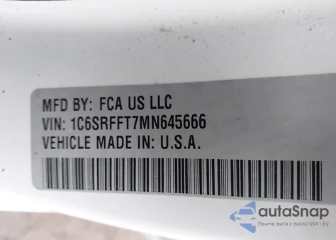 2021 Ram 1500 Big Horn 4X4 5'7 Box z USA, uszkodzony, nr VIN 1C6SRFFT7MN645666